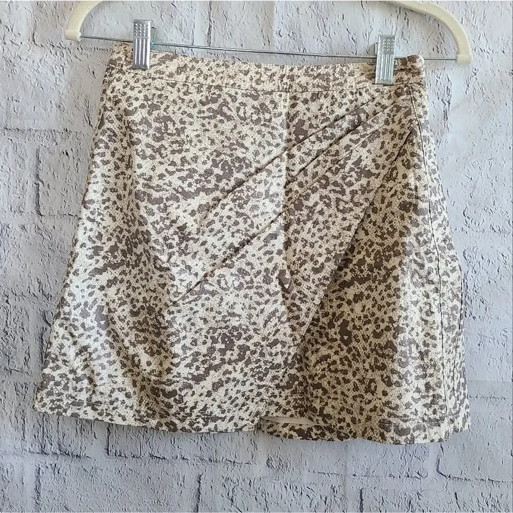 Free People NWT Fake Out Faux Leather Wrap Animal Print Mini Skirt Women's 0